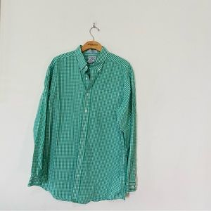 LL Bean size Large -tall green check and white button down